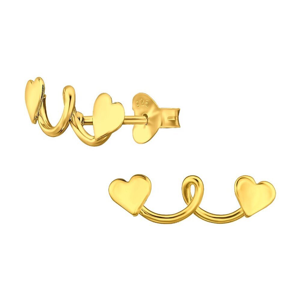 14K Gold Vermeil Heart Climber Ear Crawler Cuff Earrings 17mm